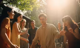 people standing and standing around and laughing together