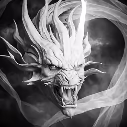 a white dragon with horns and horns on his head