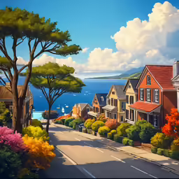 a scenic city street filled with tall red brick houses