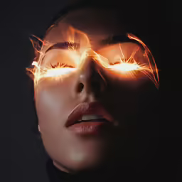 a beautiful woman with some bright light coming out her eyes