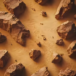 several rocks and rocks sit on top of a surface