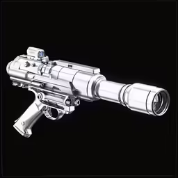 a silver rifle with an optical lens