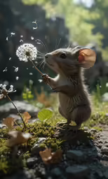 a rat that is playing with some flowers