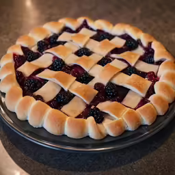 there is a pie with fruit on it on the counter