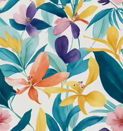 flowers and leaves are drawn with colored paints