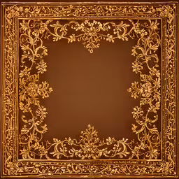 a gold floral frame on brown background,gold on brown background with an ornate frame