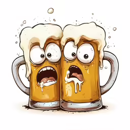 two beer mugs are covered in googly eyes