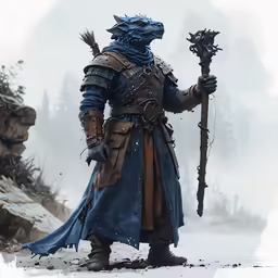 an image of a man holding a staff in the snow