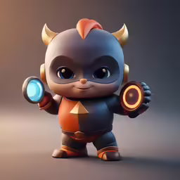 a small cartoon figure wearing headphones and holding a light