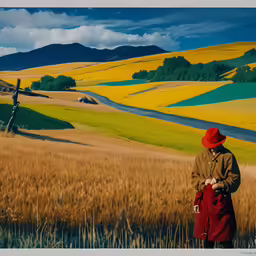 a man standing in the middle of an open field