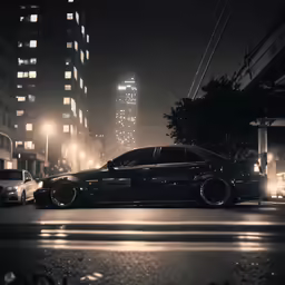 an image of a dark city scene at night