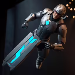 the man in a suit is holding a blue light