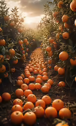 many oranges that are on trees in a field