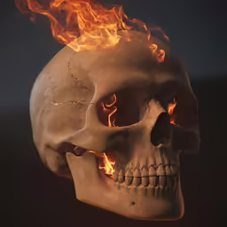 a flaming skull sitting on top of a table