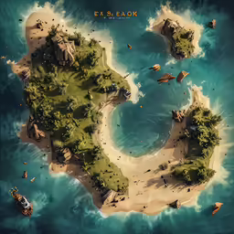 an island with a few boats on the ocean