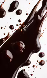 melted dark chocolate, sitting on top of a white surface