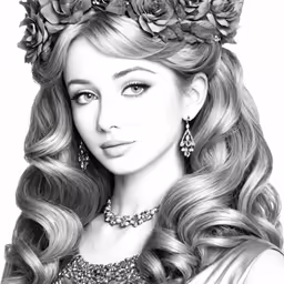 a drawing of a girl with flowers in her hair