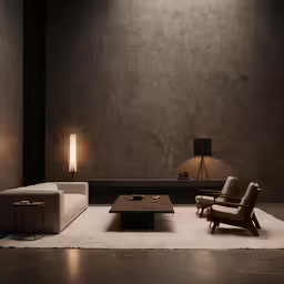 an artistic living room with large couches and tables