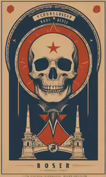 an old poster is showing a skull in the center