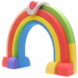 a wooden arch with two colorful rainbows on it