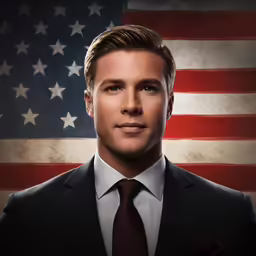 a man with his face in front of an american flag
