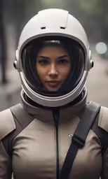 a woman with a helmet and an oxygen tube