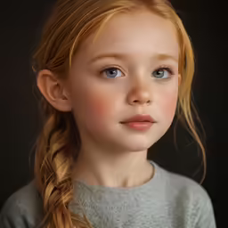 a close up of a child with blonde hair
