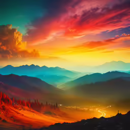 sunset in the mountains with a colorful sky