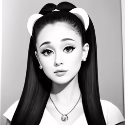 the girl has long black hair with horns