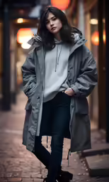 a woman wearing black boots is walking down the street