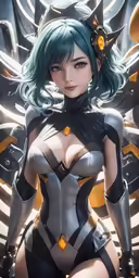 a painting of a female superhero character with green hair and armor