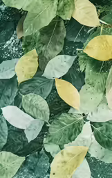 various green leaves with yellow leaves on them