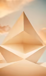 an abstract picture of a white pyramid on the ground