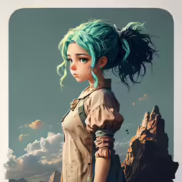 an animated girl with blue hair in a dress