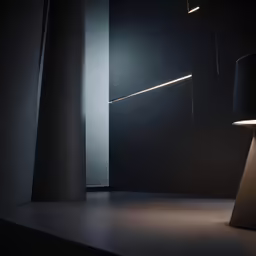 the lamp is shining on a black wall