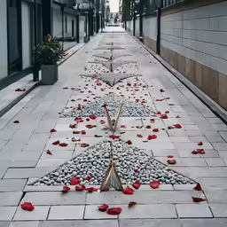 this artistic design has been made with flowers on the concrete