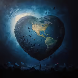 a heart shaped object floating in the air