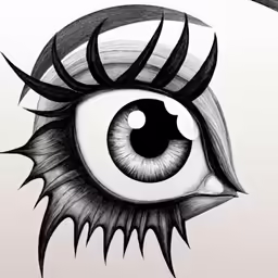 an eye with long eyelashes on top and long eyebrows