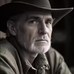 the man is wearing a cowboy hat