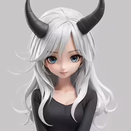 an anime character with horns on her head