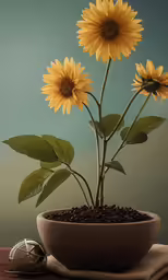a small potted plant that has a large flower