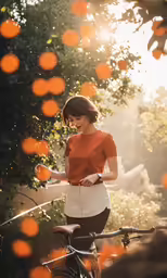 a woman is posing in a picture with an orange background