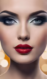 beautiful young woman with red lips and make up
