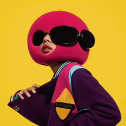 a person wearing sunglasses and a pink toy