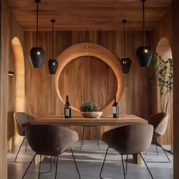 a table with some chairs and a vase on it