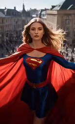 a woman in a superman costume with her arms around her shoulders
