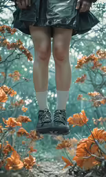 woman with black shoes and boots standing on a trail
