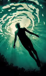 a silhouette of a man swimming in the ocean