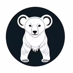 the face of a bear with its ears open and one paw on a white background,a bear is shown on a circle that says, bear,a koala is standing in front of a black circle,a bear with big horns and two small ears,a white bear standing inside a black circle