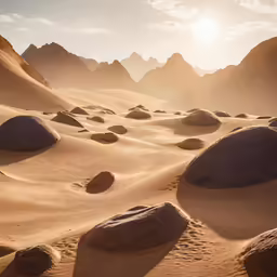 some rocks and sand on the desert